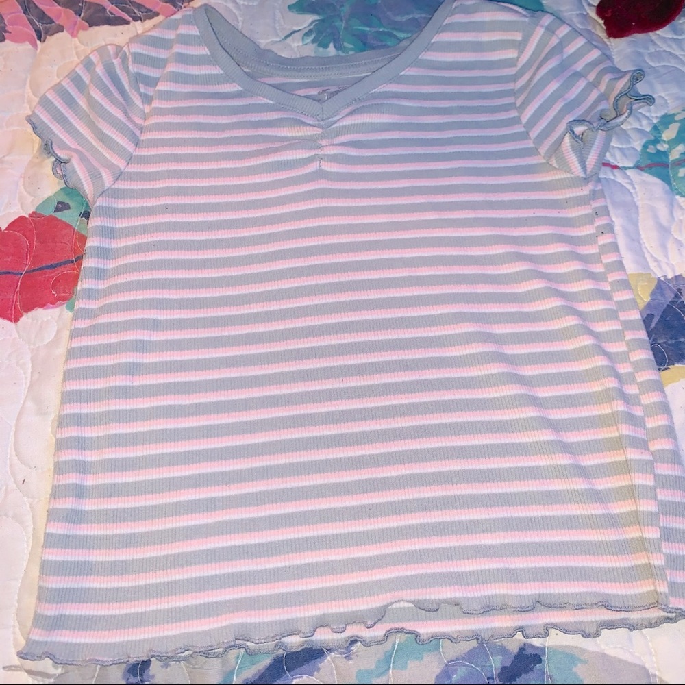 Pink and grey striped justice shirt